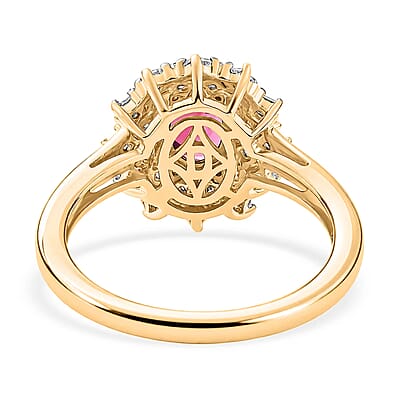 D'Joy Premium Malawi Magenta Garnet and Moissanite 1.60 ctw Midnight Star Ring in 18K Vermeil Yellow Gold Over Sterling Silver (Size 5.0)