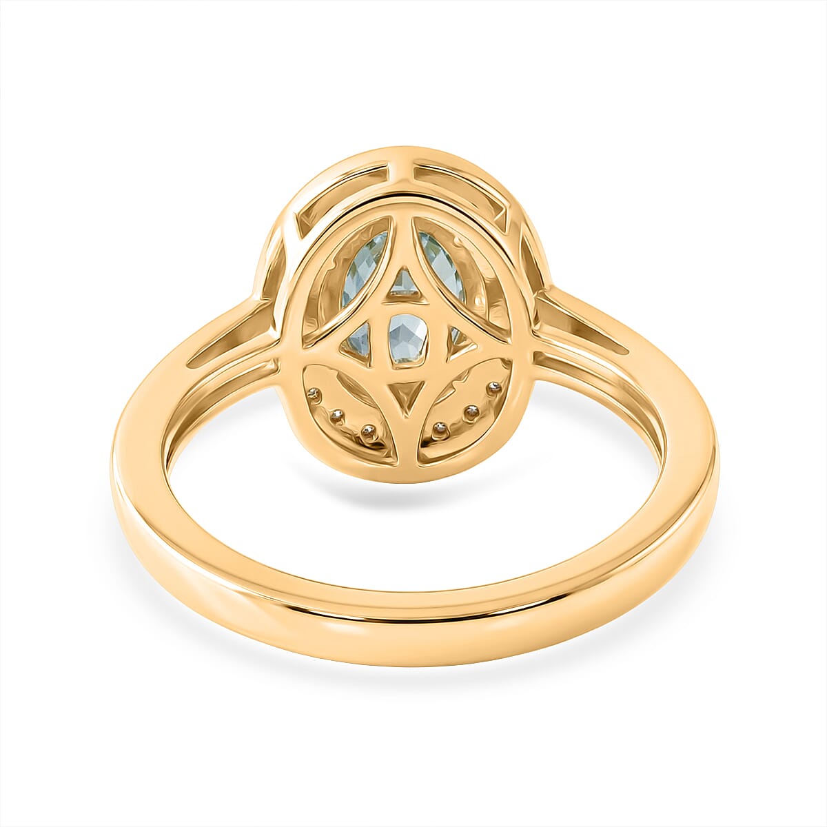 D'Joy Premium Cambodian Blue Zircon and Moissanite 2.10 ctw Ocean Glow Halo Ring in 18K Vermeil Yellow Gold Over Sterling Silver (Size 9.0)