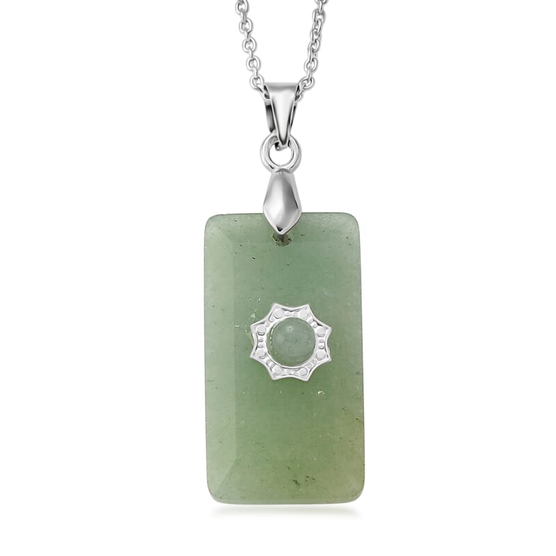 Green Aventurine 15.00 ctw Pendant Necklace in Silvertone 17 Inches