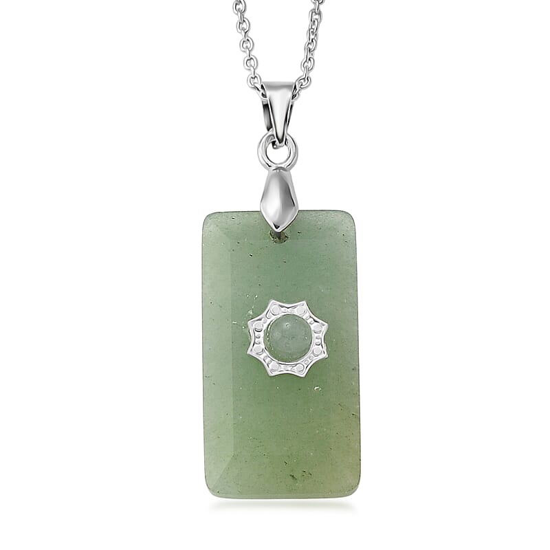 Green Aventurine 15.00 ctw Pendant Necklace in Silvertone 17 Inches
