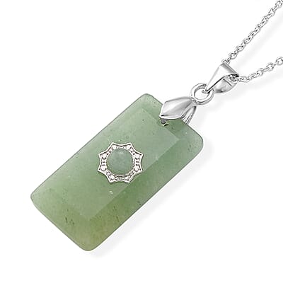 Green Aventurine 15.00 ctw Pendant Necklace in Silvertone 17 Inches