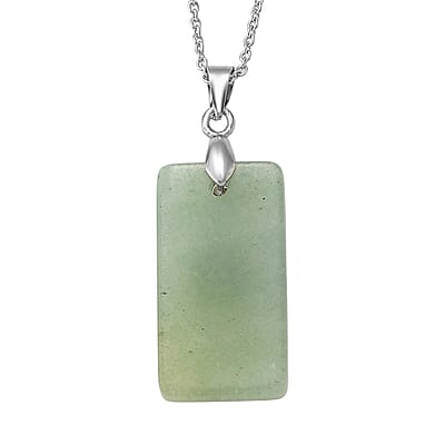Green Aventurine 15.00 ctw Pendant Necklace in Silvertone 17 Inches
