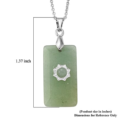 Green Aventurine 15.00 ctw Pendant Necklace in Silvertone 17 Inches