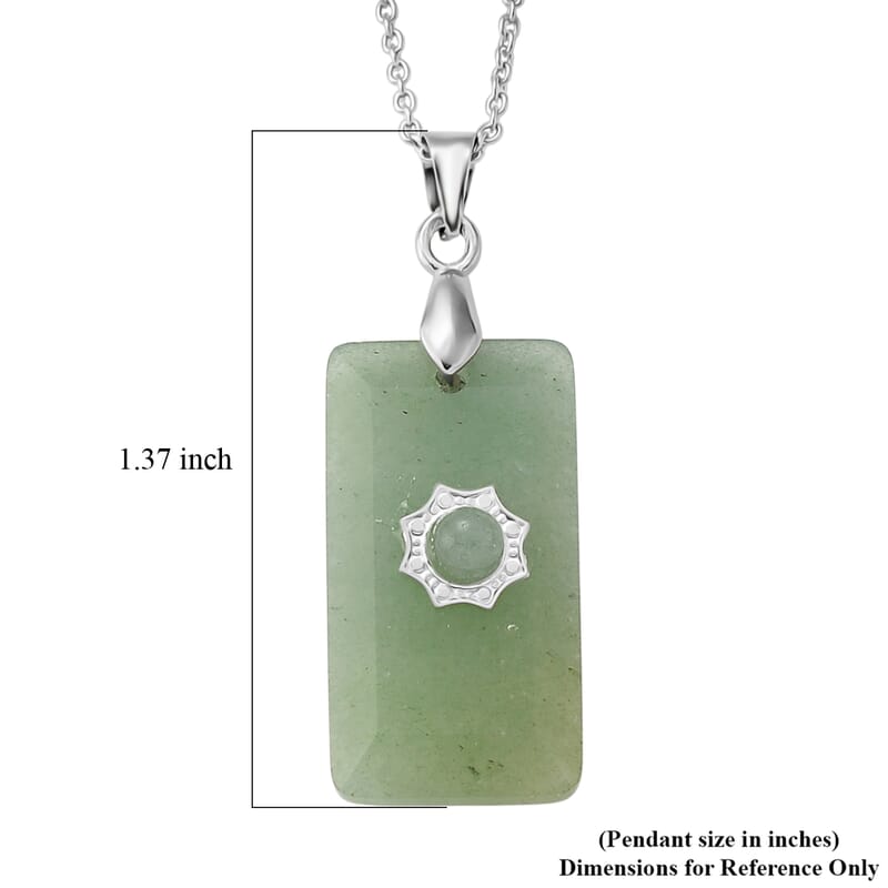 Green Aventurine 15.00 ctw Pendant Necklace in Silvertone 17 Inches