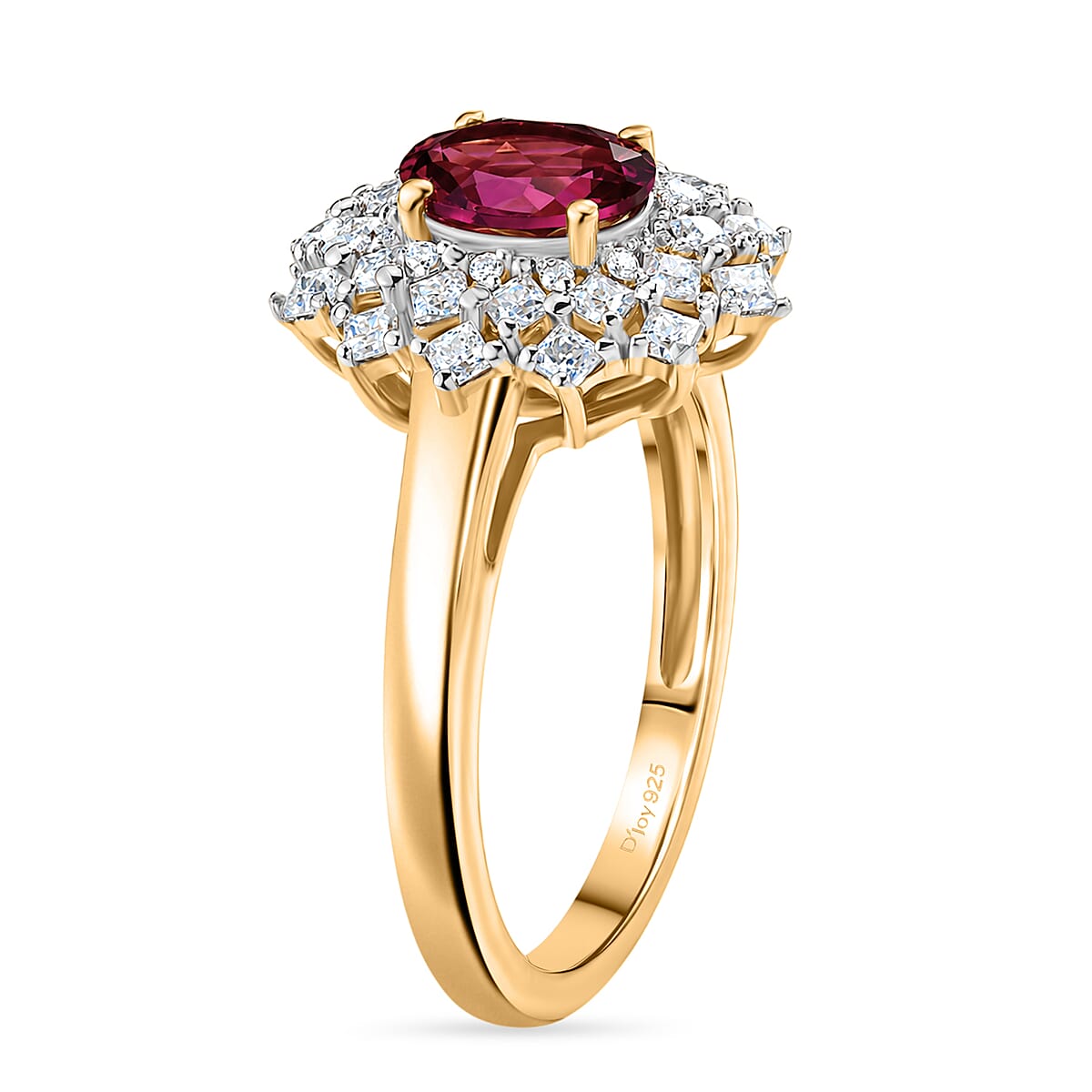 D'Joy Premium Malawi Magenta Garnet and Moissanite 1.60 ctw Midnight Star Ring in 18K Vermeil Yellow Gold Over Sterling Silver (Size 7.0) image number 3