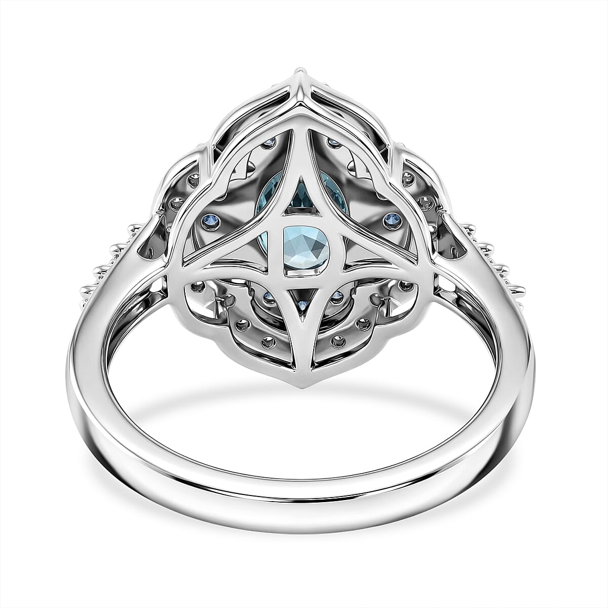 D'Joy Premium Cambodian Blue Zircon and Multi Gemstone 2.50 ctw Starlight Tide Halo Ring in Rhodium Over Sterling Silver (Size 10.0)
