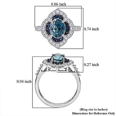 D'Joy Premium Cambodian Blue Zircon and Multi Gemstone 2.50 ctw Starlight Tide Halo Ring in Rhodium Over Sterling Silver (Size 10.0)