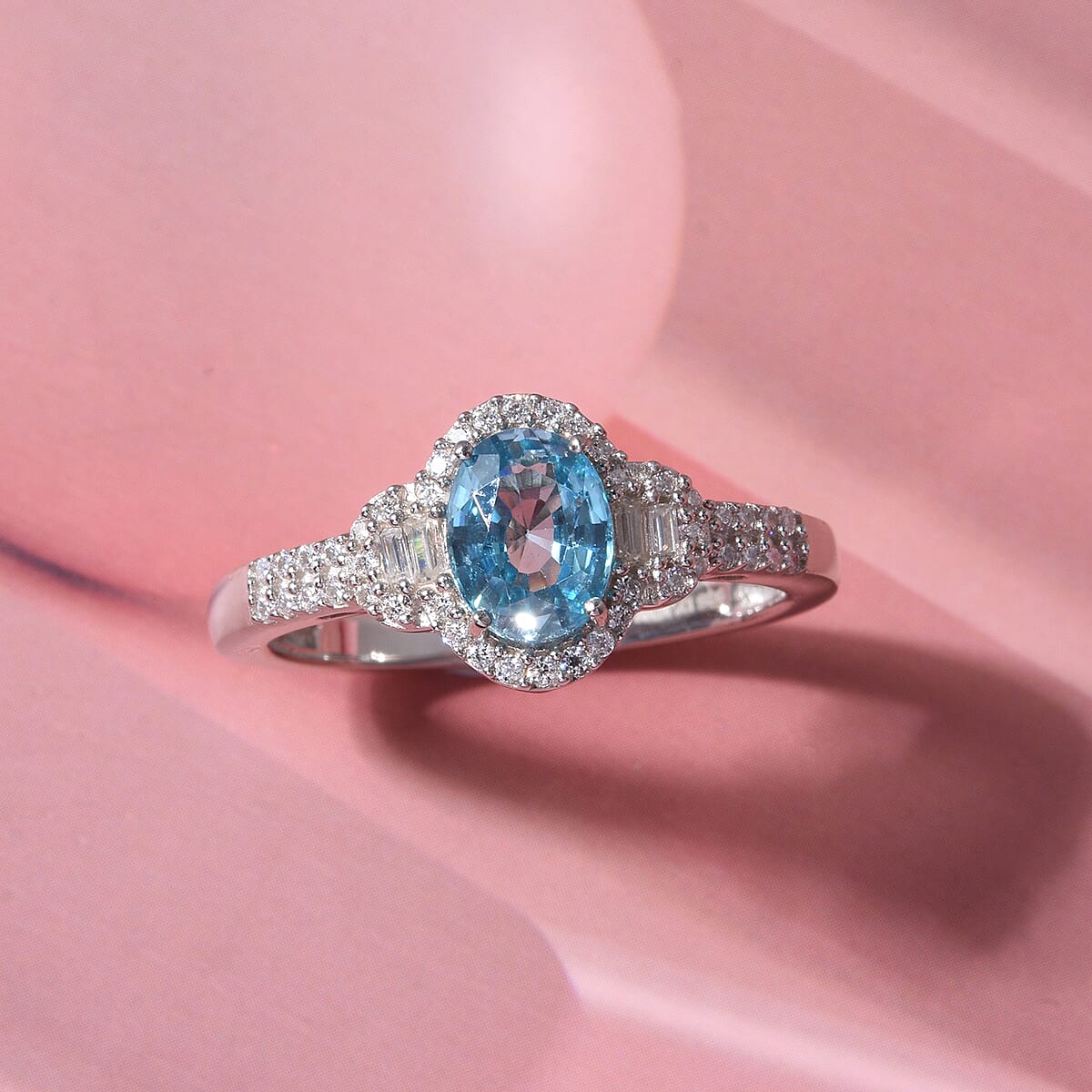 D'Joy Premium Cambodian Blue Zircon and Moissanite 2.20 ctw Starlight Aura Ring in Rhodium Over Sterling Silver (Size 10.0) (Ships in 5-7 Days) image number 1