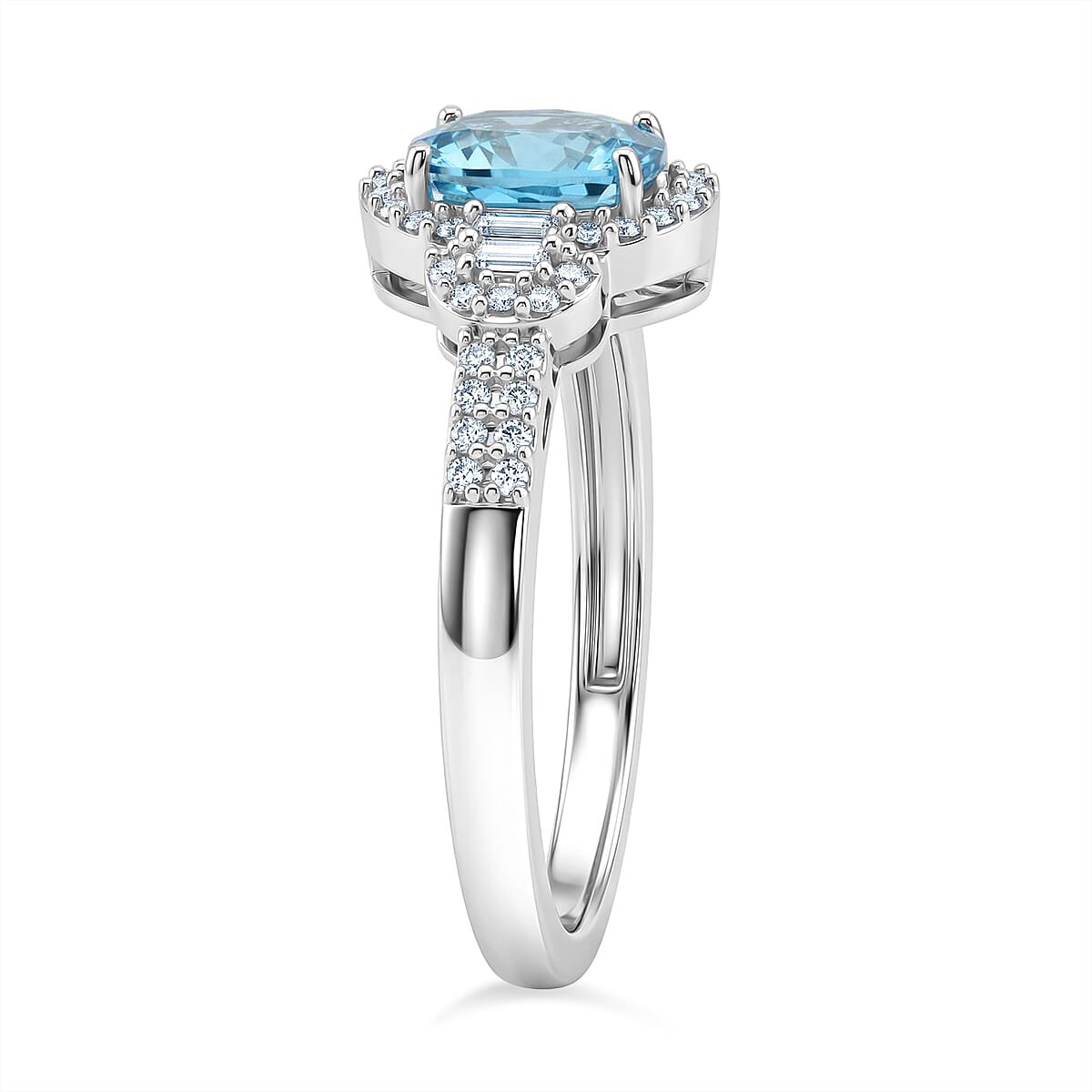 D'Joy Premium Cambodian Blue Zircon and Moissanite 2.20 ctw Starlight Aura Ring in Rhodium Over Sterling Silver (Size 10.0)