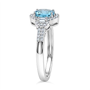 D'Joy Premium Cambodian Blue Zircon and Moissanite 2.20 ctw Starlight Aura Ring in Rhodium Over Sterling Silver (Size 10.0) (Ships in 5-7 Days)