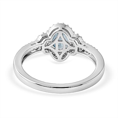 D'Joy Premium Cambodian Blue Zircon and Moissanite 2.20 ctw Starlight Aura Ring in Rhodium Over Sterling Silver (Size 10.0)