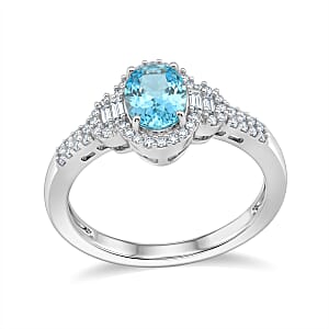 D'Joy Premium Cambodian Blue Zircon and Moissanite 2.20 ctw Starlight Aura Ring in Rhodium Over Sterling Silver (Size 6.0) (Ships in 5-7 Days)