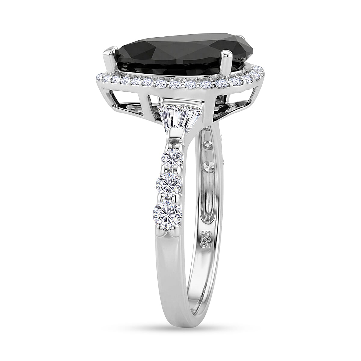 D'Joy Black and White Moissanite 4.75 ctw Black Majesty Drop Ring in Rhodium Over Sterling Silver (Size 10.0) image number 3