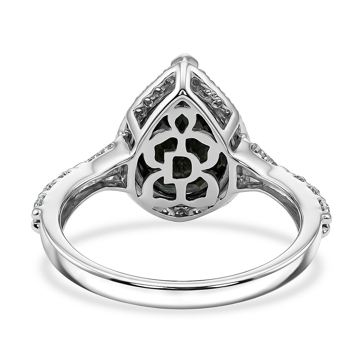 D'Joy Black and White Moissanite 4.75 ctw Black Majesty Drop Ring in Rhodium Over Sterling Silver (Size 10.0) image number 4