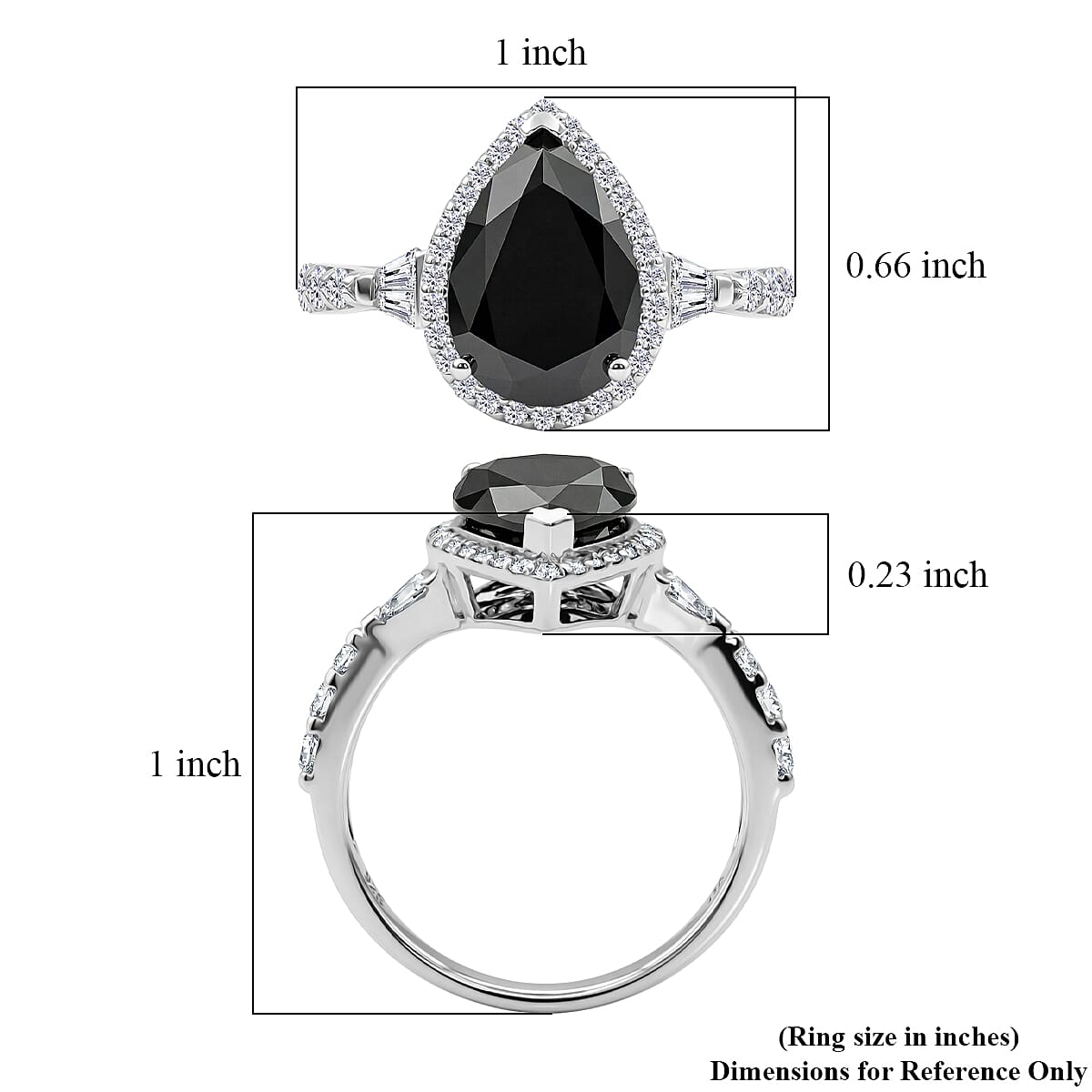 D'Joy Black and White Moissanite 4.75 ctw Black Majesty Drop Ring in Rhodium Over Sterling Silver (Size 10.0)