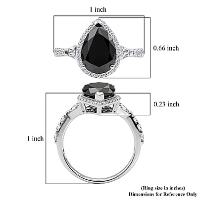D'Joy Black and White Moissanite 4.75 ctw Black Majesty Drop Ring in Rhodium Over Sterling Silver (Size 10.0)