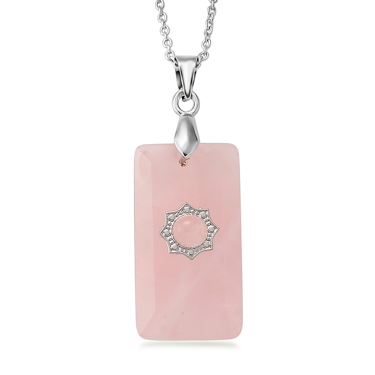 Galilea Rose Quartz 15.00 ctw Pendant Necklace in Silvertone 17 Inches