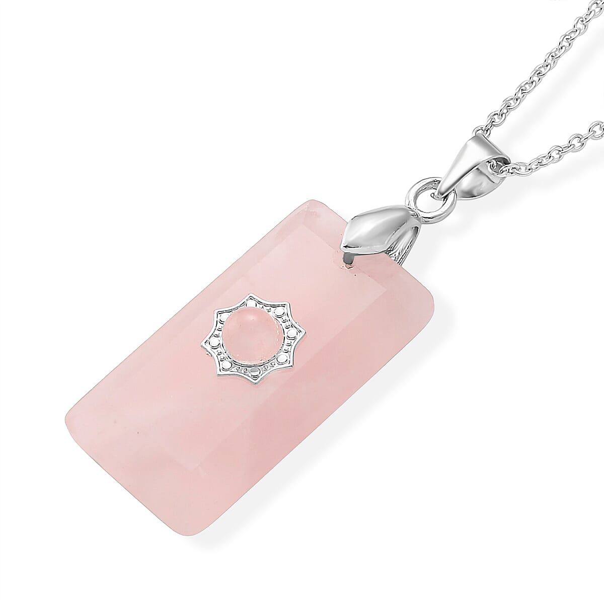 Galilea Rose Quartz 15.00 ctw Pendant Necklace in Silvertone 17 Inches