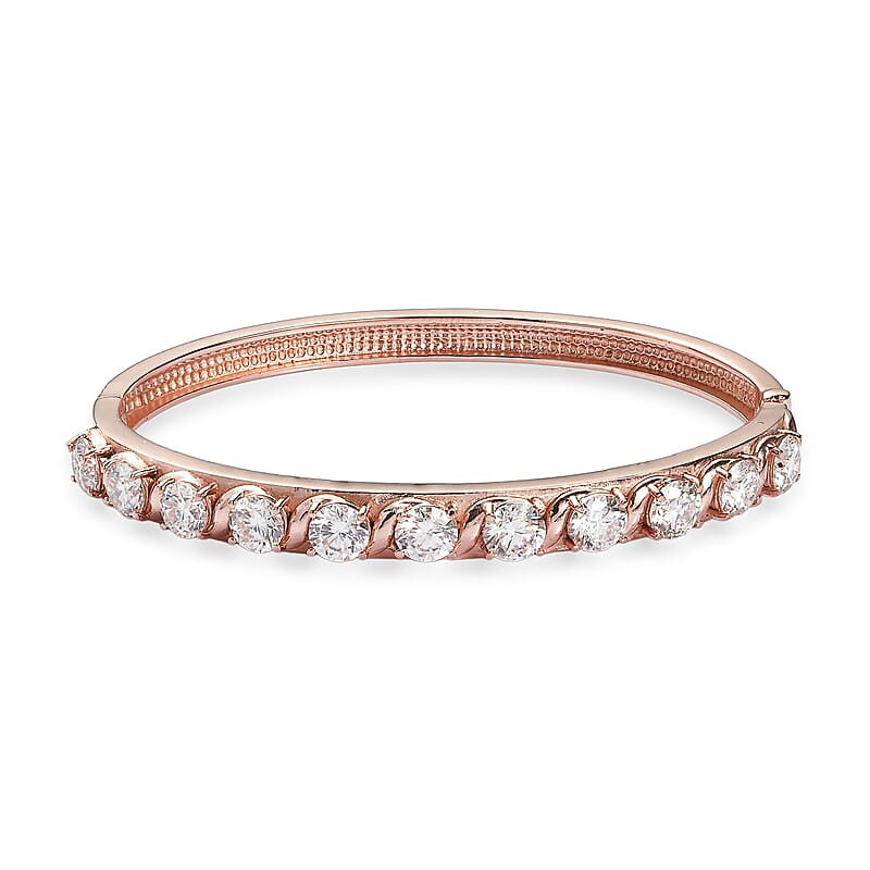 EverTrue Moissanite 8.50 ctw Infinity Wave Bangle Bracelet in ION Plated RG Stainless Steel (7.25 In)