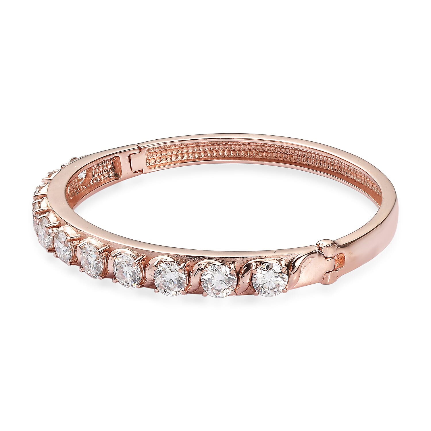 EverTrue Moissanite 8.50 ctw Infinity Wave Bangle Bracelet in ION Plated RG Stainless Steel (7.25 In)