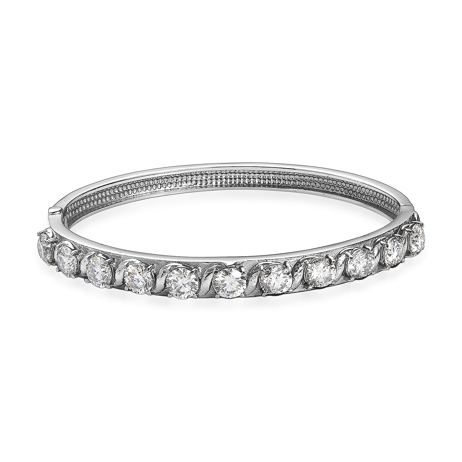 EverTrue Moissanite (Rnd 6mm) Bangle Bracelet in ION Plated RG Stainless Steel (7.25 In) 8.50 ctw