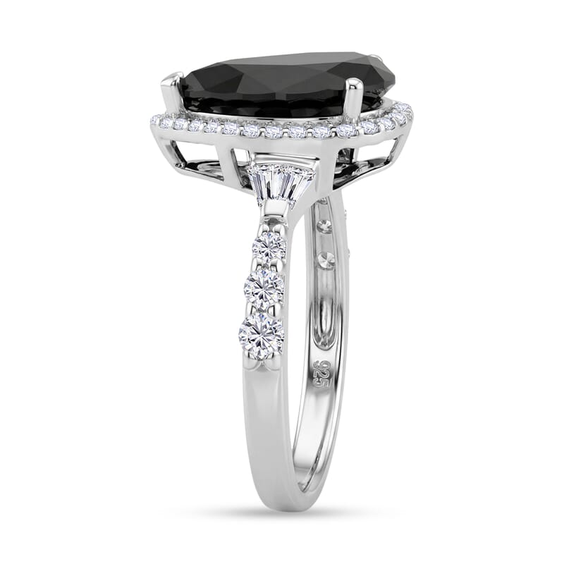 D'Joy Black and White Moissanite 4.75 ctw Black Majesty Drop Ring in Rhodium Over Sterling Silver (Size 7.0)