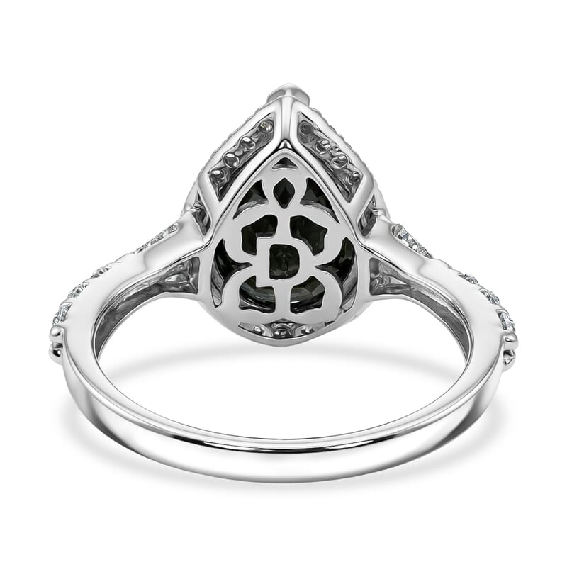 D'Joy Black and White Moissanite 4.75 ctw Black Majesty Drop Ring in Rhodium Over Sterling Silver (Size 7.0)