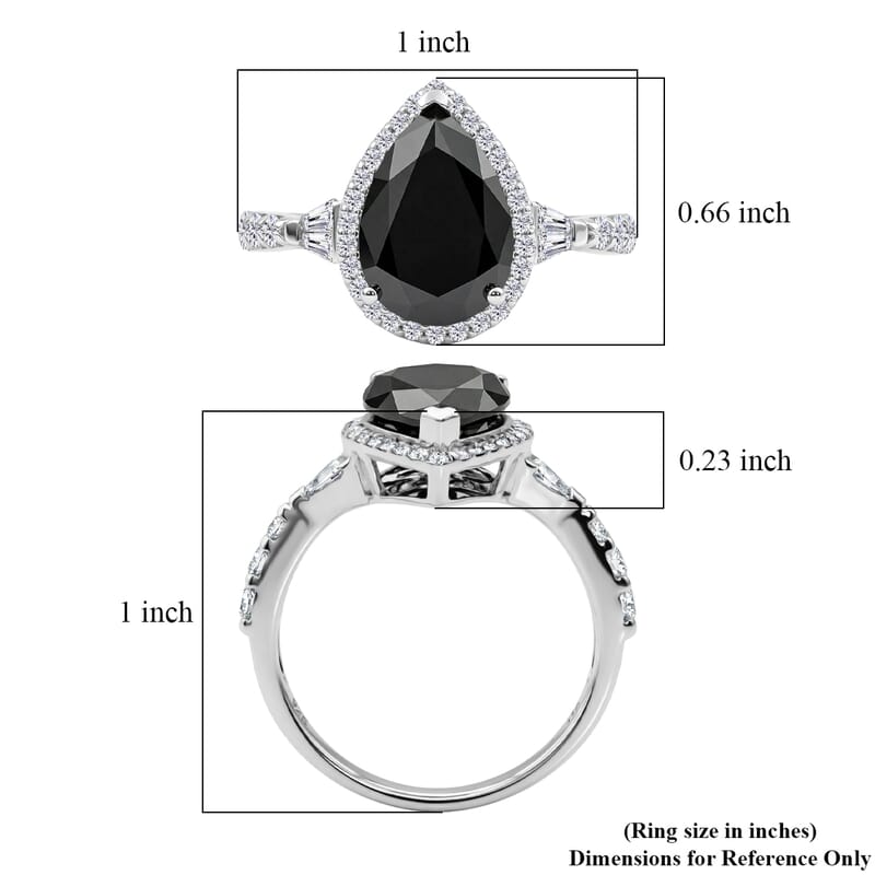 D'Joy Black and White Moissanite 4.75 ctw Black Majesty Drop Ring in Rhodium Over Sterling Silver (Size 7.0)