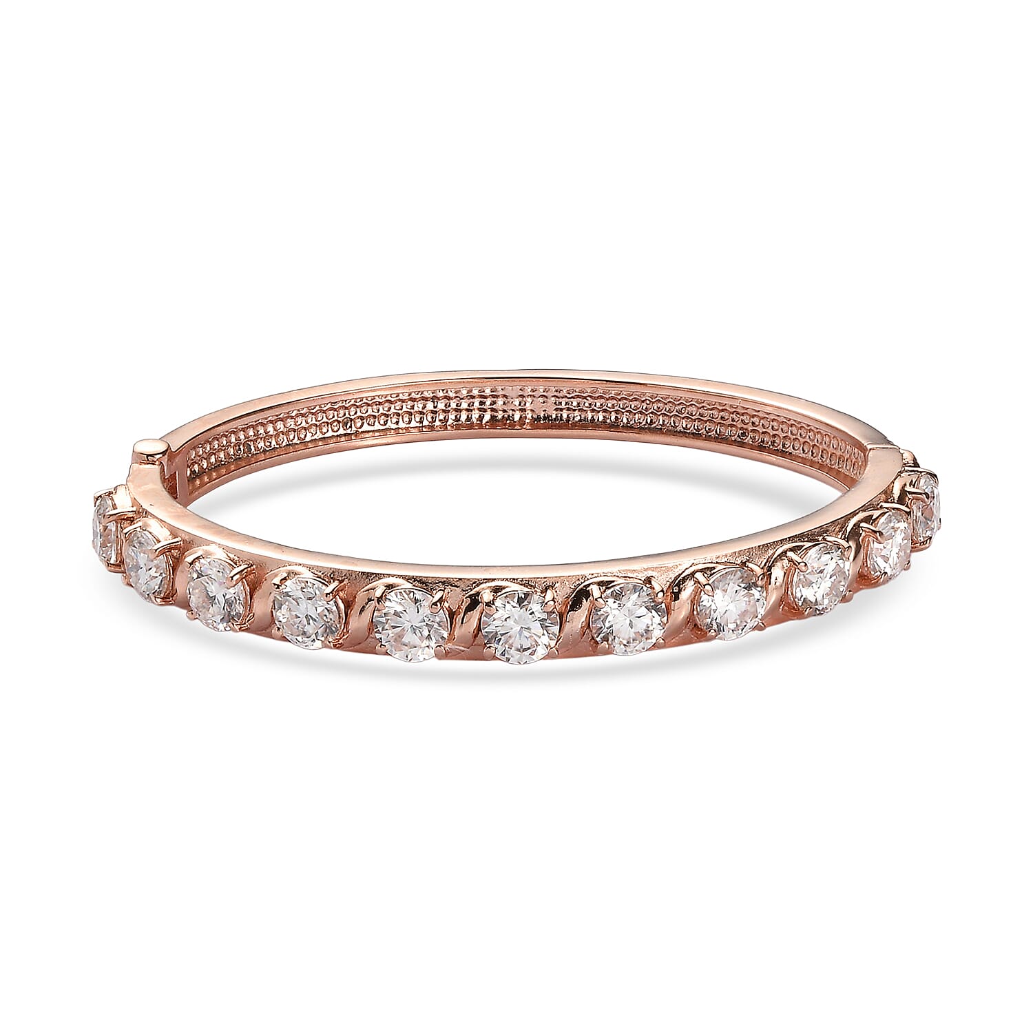 EverTrue Moissanite (Rnd 6mm) Bangle Bracelet in ION Plated RG Stainless Steel (7.25 In) 8.50 ctw