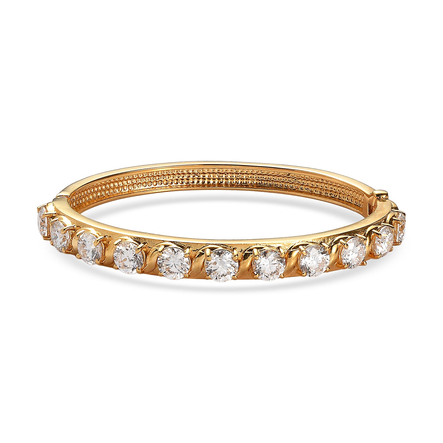 EverTrue Moissanite 8.50 ctw Infinity Wave Bangle Bracelet in ION Plated YG Stainless Steel (6.50 In)