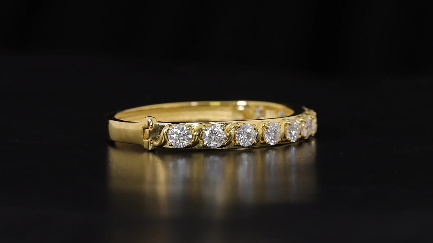 EverTrue Moissanite (Rnd 6mm) Bangle Bracelet in ION Plated RG Stainless Steel (7.25 In) 8.50 ctw