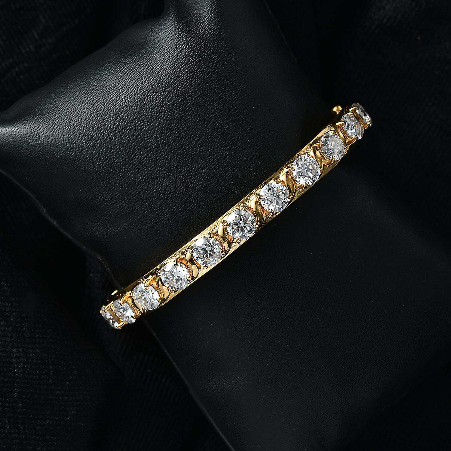 EverTrue Moissanite 8.50 ctw Infinity Wave Bangle Bracelet in ION Plated YG Stainless Steel (6.50 In)