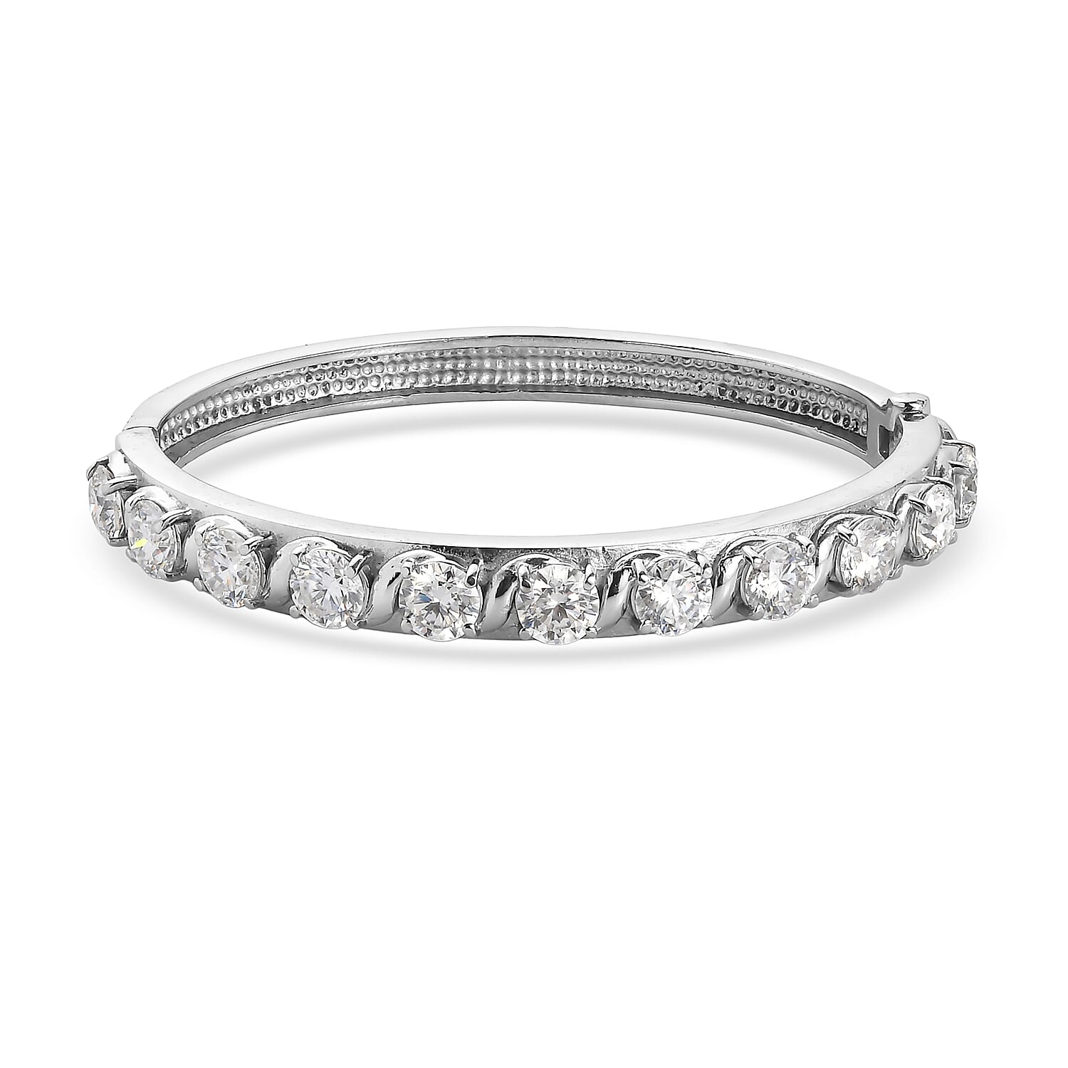 EverTrue Moissanite (Rnd 6mm) Bangle Bracelet in ION Plated RG Stainless Steel (7.25 In) 8.50 ctw