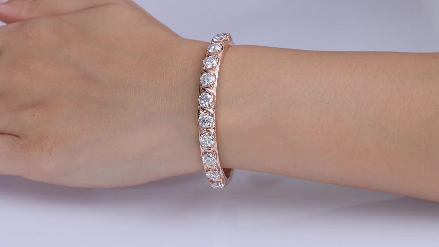 EverTrue Moissanite (Rnd 6mm) Bangle Bracelet in ION Plated RG Stainless Steel (7.25 In) 8.50 ctw