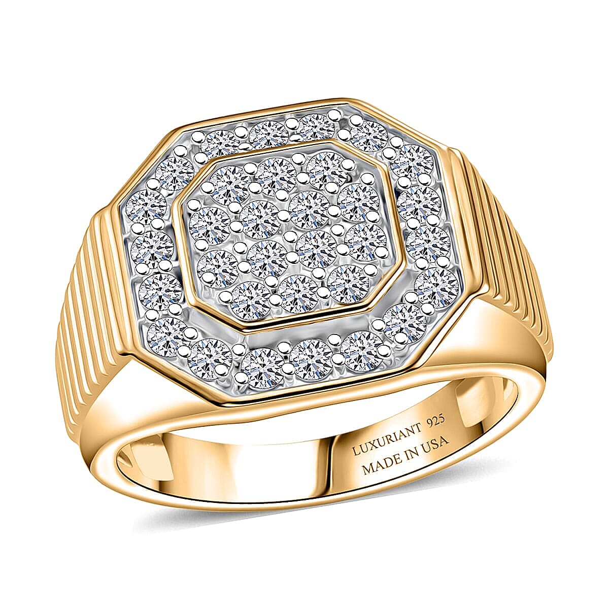 Luxuriant Lab Grown Diamond G-H SI 1.50 ctw Men's Ring in 18K Vermeil Yellow Gold Over Sterling Silver (Size 10.0) (Del. in 10-12 Days)