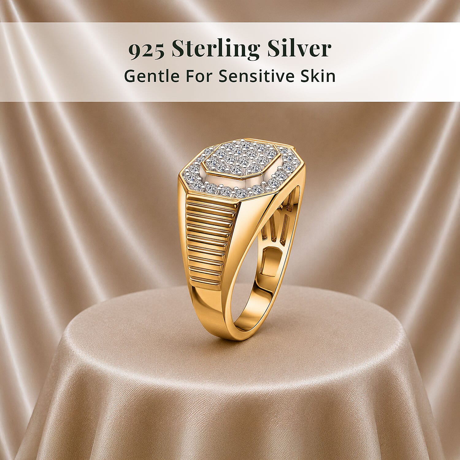 Luxuriant Lab Grown Diamond G-H SI 1.50 ctw Men's Ring in 18K Vermeil Yellow Gold Over Sterling Silver (Size 10.0) (Del. in 10-12 Days)