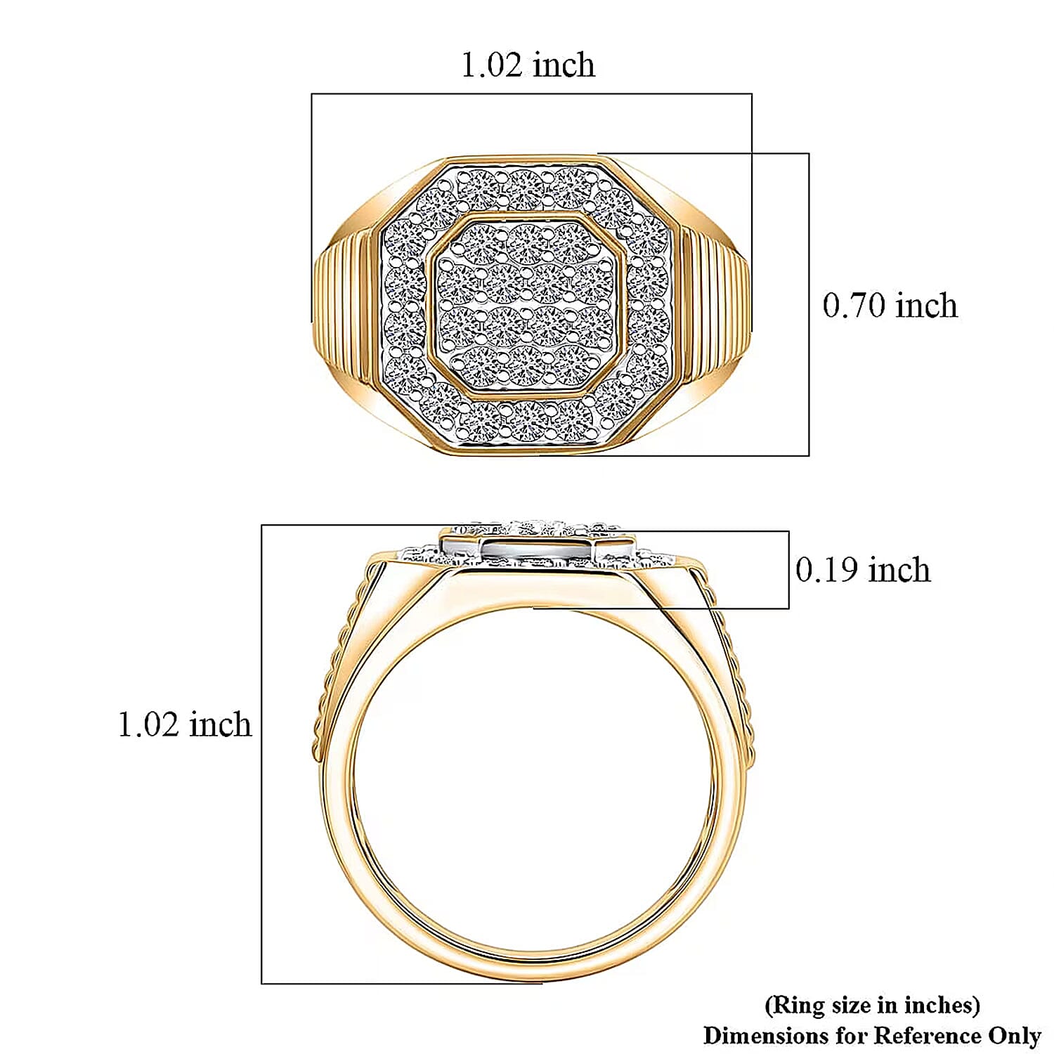 Luxuriant Lab Grown Diamond G-H SI 1.50 ctw Men's Ring in 18K Vermeil Yellow Gold Over Sterling Silver (Size 10.0) (Del. in 10-12 Days)