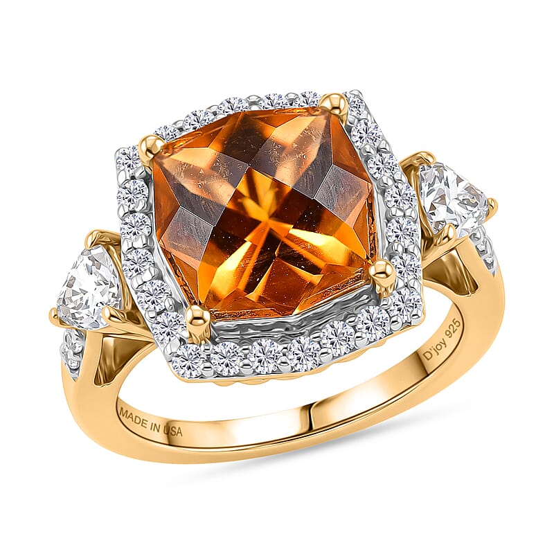 Certified & Appraised D'Joy Brazilian Citrine and Moissanite 4.40 ctw Ring in 18K Vermeil Yellow Gold Over Sterling Silver (Size 6.0)