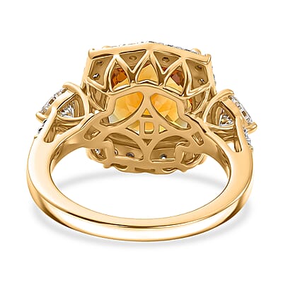 Certified & Appraised D'Joy Brazilian Citrine and Moissanite 4.40 ctw Ring in 18K Vermeil Yellow Gold Over Sterling Silver (Size 6.0)