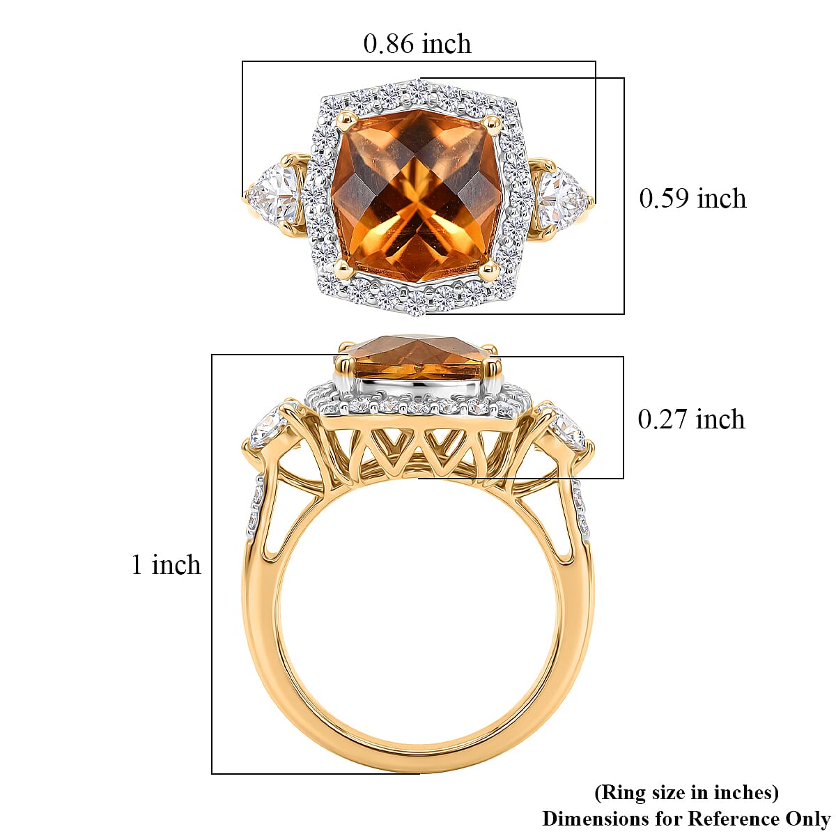 Certified & Appraised D'Joy Brazilian Citrine and Moissanite 4.40 ctw Ring in 18K Vermeil Yellow Gold Over Sterling Silver (Size 6.0)
