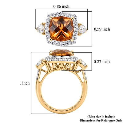 Certified & Appraised D'Joy Brazilian Citrine and Moissanite 4.40 ctw Ring in 18K Vermeil Yellow Gold Over Sterling Silver (Size 6.0)