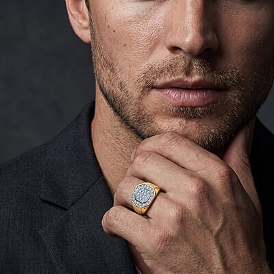 Luxuriant Lab Grown Diamond G-H SI 1.50 ctw Men's Ring in 18K Vermeil Yellow Gold Over Sterling Silver (Size 9.0)