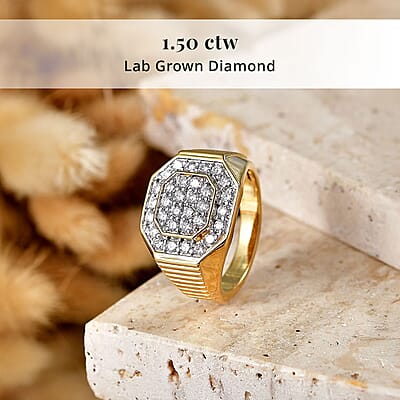 Luxuriant Lab Grown Diamond G-H SI 1.50 ctw Men's Ring in 18K Vermeil Yellow Gold Over Sterling Silver (Size 9.0)