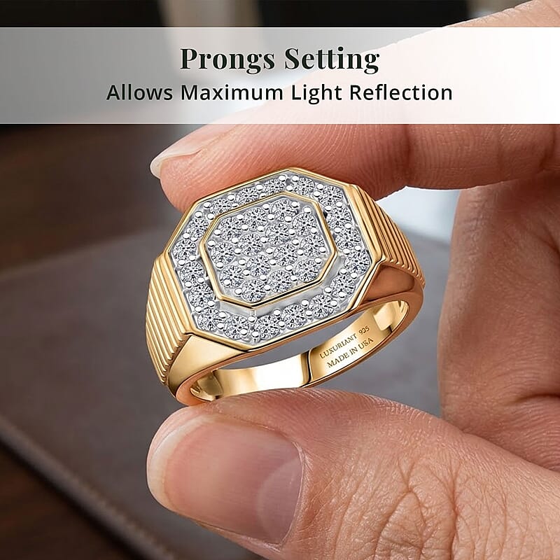 Luxuriant Lab Grown Diamond G-H SI 1.50 ctw Men's Ring in 18K Vermeil Yellow Gold Over Sterling Silver (Size 9.0)