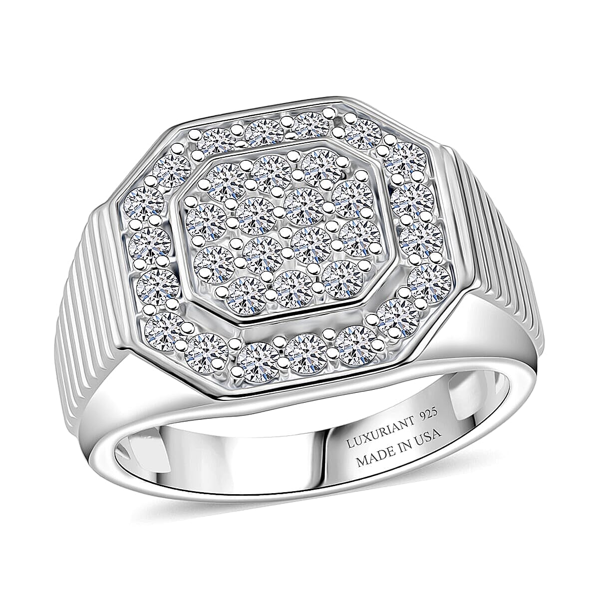 Luxuriant Lab Grown Diamond G-H SI 1.50 ctw Men's Ring in Rhodium Over Sterling Silver (Size 10.0) (Del. in 10-12 Days)