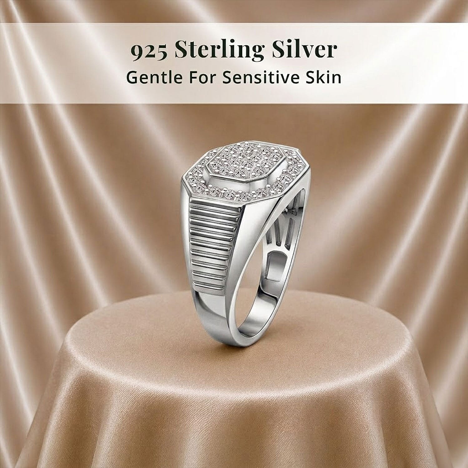 Luxuriant Lab Grown Diamond G-H SI 1.50 ctw Men's Ring in Rhodium Over Sterling Silver (Size 10.0) (Del. in 10-12 Days)