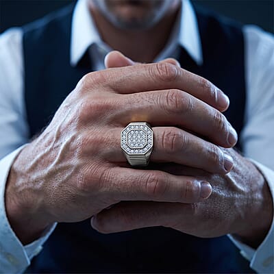 Luxuriant Lab Grown Diamond G-H SI 1.50 ctw Men's Ring in Rhodium Over Sterling Silver (Size 10.0)