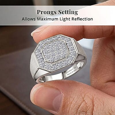Luxuriant Lab Grown Diamond G-H SI 1.50 ctw Men's Ring in Rhodium Over Sterling Silver (Size 10.0)