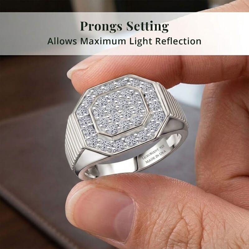 Luxuriant Lab Grown Diamond G-H SI 1.50 ctw Men's Ring in Rhodium Over Sterling Silver (Size 10.0)