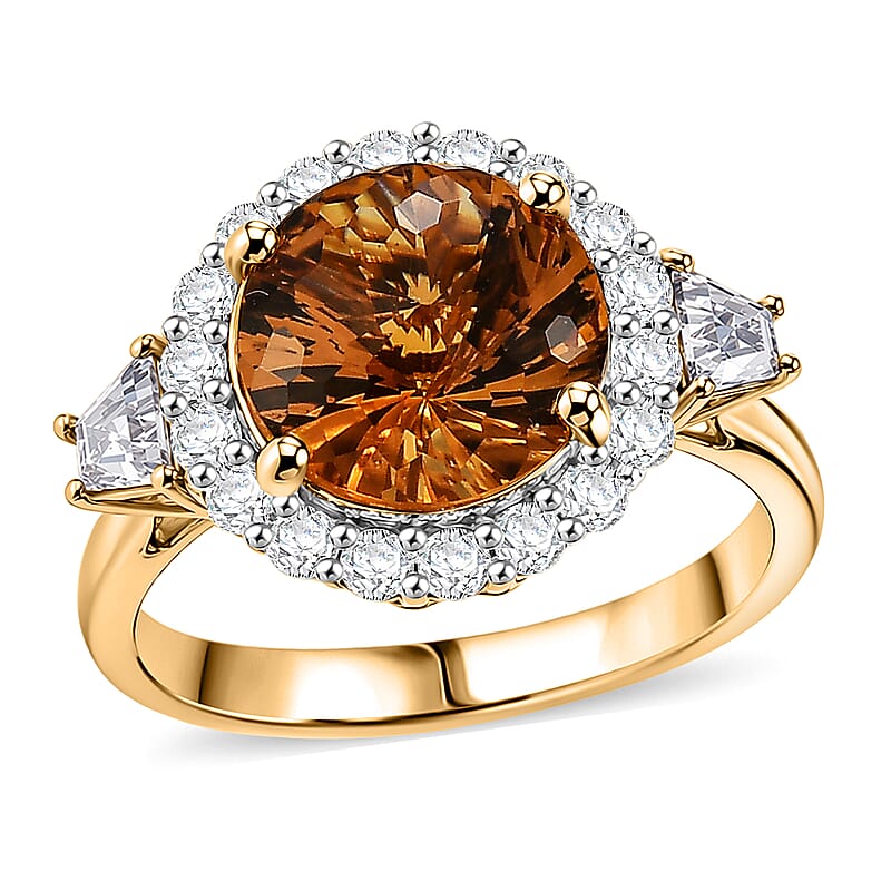 Certified & Appraised D'Joy Premium Brazilian Citrine and Moissanite 4.10 ctw Ring in 18K Vermeil Yellow Gold Over Sterling Silver (Size 6.0)